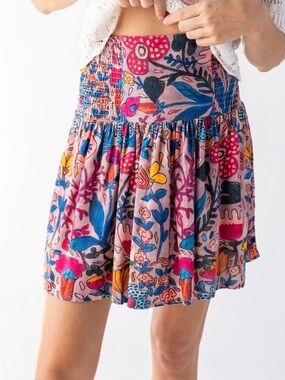 Natural Life Malia Mini Skirt - Pink Flung Floral - Size XL - NWT